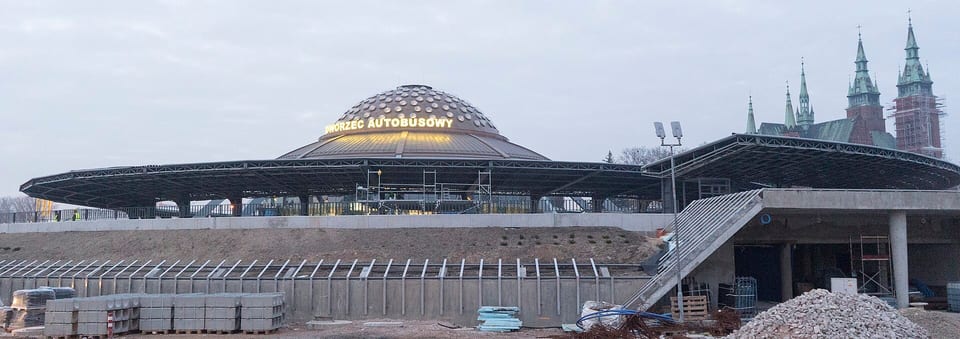 Dworzec autobusowy w Kielcach w przebudowie, styczeń 2020