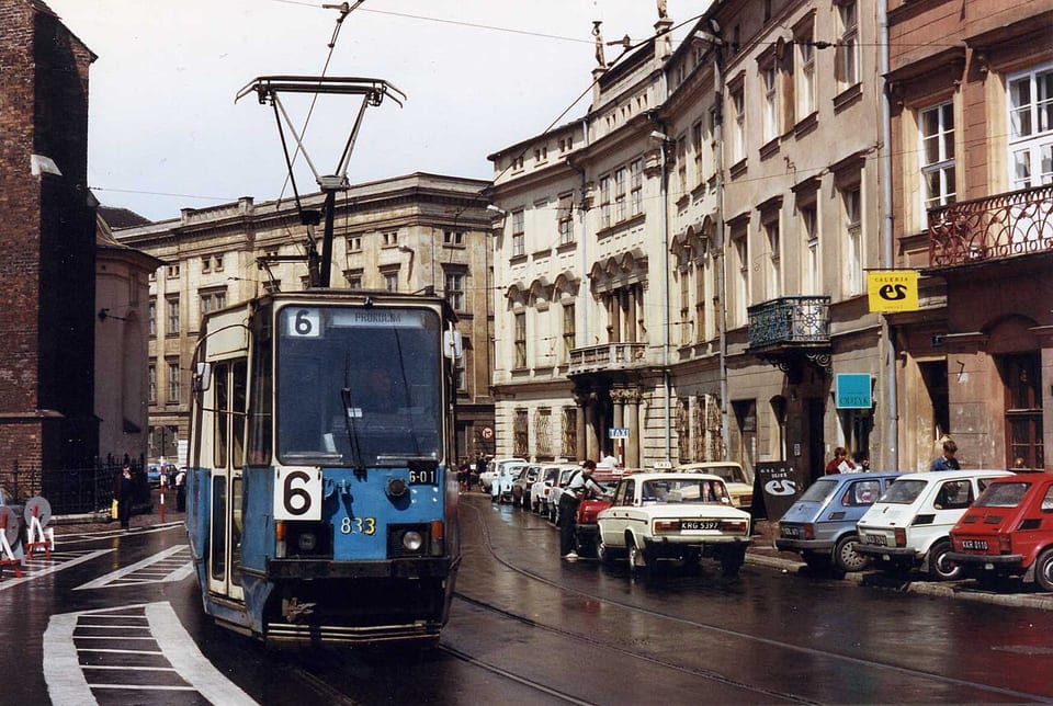 Niebieski tramwaj w Krakowie, maj 1991