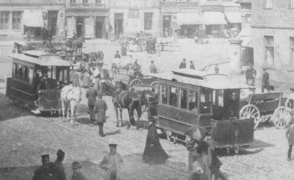 Tramwaje konne na Starym Rynku w Poznaniu, około 1891