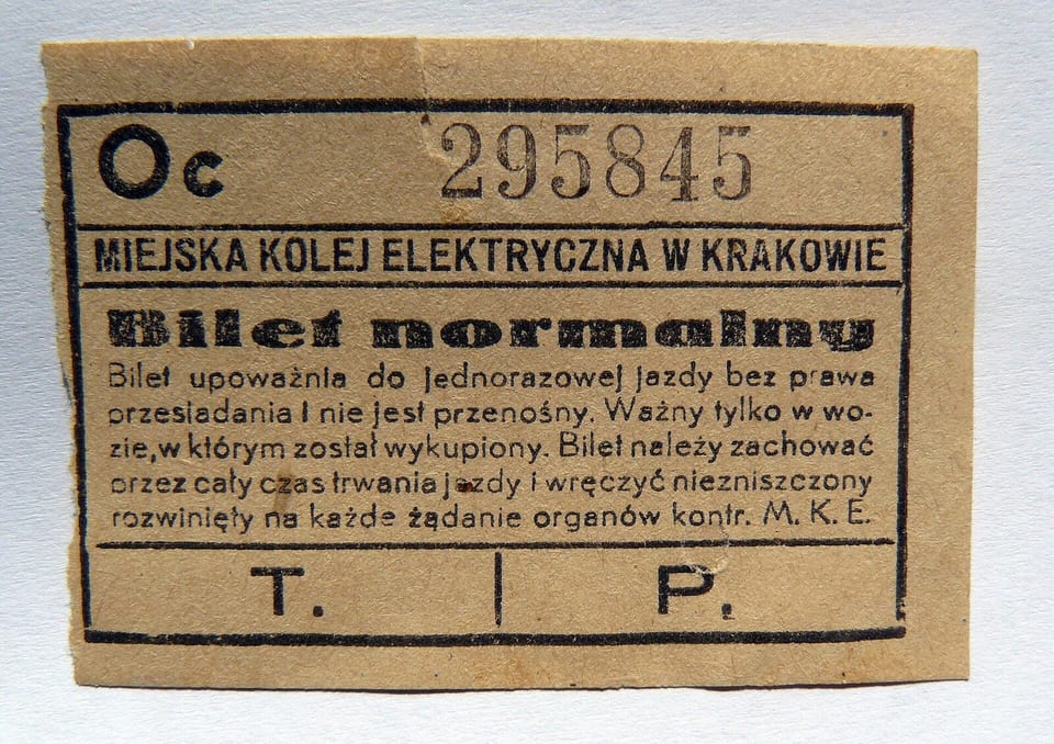 Bilet tramwajowy Miejskiej Kolei Elektrycznej w Krakowie, 1946 do 1950